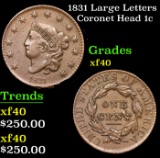 1831 Large Letters Coronet Head Large Cent 1c Grades xf