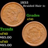 1853 Braided Hair Large Cent 1c Grades xf