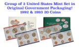 Group of 2 United States Mint Set in Original Government Packaging! From 1992-1993 with 20 Coins Ins