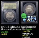 1991-d Mount Rushmore Modern Commem Half Dollar 50c Graded ms70, Perfection By USCG