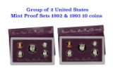 Group of 2 United States Mint Proof Sets 1992-1993 10 coins