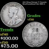 1911 King George V Canada NewFoundland 50 Cents 50c KM-12 Graded vf30