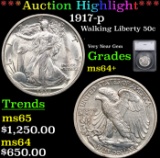 ***Auction Highlight*** 1917-p Walking Liberty Half Dollar 50c Grades Choice+ Unc By SEGS (fc)