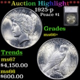 ***Auction Highlight*** 1925-p Peace Dollar $1 Graded ms66+ By SEGS (fc)