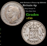 1943 Britain 6 Pence 6p KM-852 Grades vf++