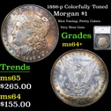 1886-p Morgan Dollar Colorfully Toned $1 Graded ms64+ By SEGS