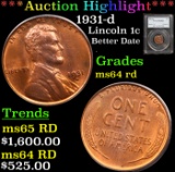 ***Auction Highlight*** PCGS 1931-d Lincoln Cent 1c Graded ms64 rd By PCGS (fc)