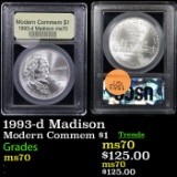 1993-d Madison Modern Commem Dollar $1 Graded ms70, Perfection By USCG