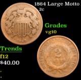 1864 Large Motto Two Cent Piece 2c Grades vg+