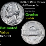 1969-d Jefferson Nickel Mint Error 5c Grades Choice+ Unc