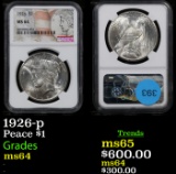 NGC 1926-p Peace Dollar $1 Graded ms64 By NGC