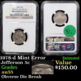 NGC 1978-d Mint Error Jefferson Nickel 5c Graded au55 By NGC