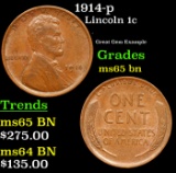 1914-p Lincoln Cent 1c Grades GEM Unc BN