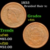 1853 Braided Hair Large Cent 1c Grades vf+