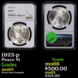 NGC 1923-p Peace Dollar $1 Graded ms65 By NGC