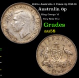 1943-S Australia 6 Pence 6p KM-38 Grades Choice AU/BU Slider