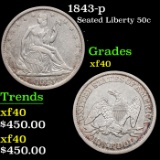 1843-p Seated Half Dollar 50c Grades xf