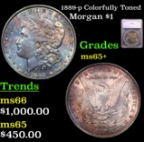 1889-p Colorfully Toned Morgan Dollar $1 Grades GEM+ Unc By SEGS