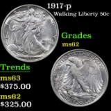 1917-p Walking Liberty Half Dollar 50c Grades Select Unc