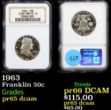 Proof NGC 1963 Franklin Half Dollar 50c Graded pr65 dcam By NGC