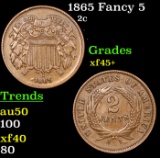 1865 Fancy 5 Two Cent Piece 2c Grades xf+++