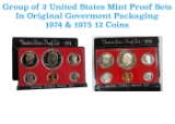 Group of 2 United States Mint Proof Sets 1974-1975 12 coins