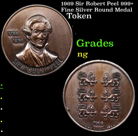 1969 Sir Robert Peel 999+ Fine Silver Round Medal