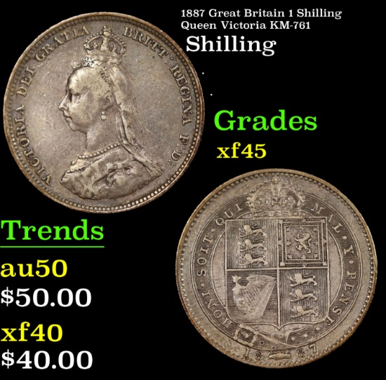 1887 Great Britain 1 Shilling Queen Victoria KM-761 Grades xf+