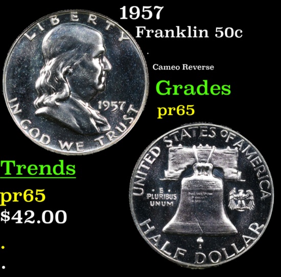 Proof 1957 Franklin Half Dollar 50c Grades GEM Proof