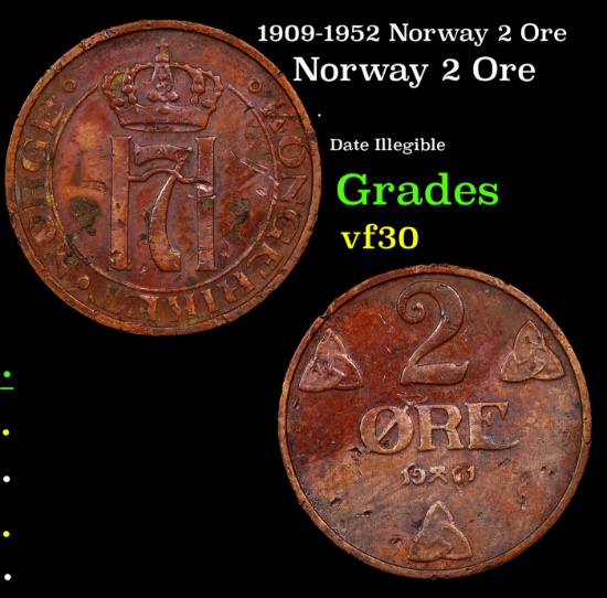 1909-1952 Norway 2 Ore Grades vf++