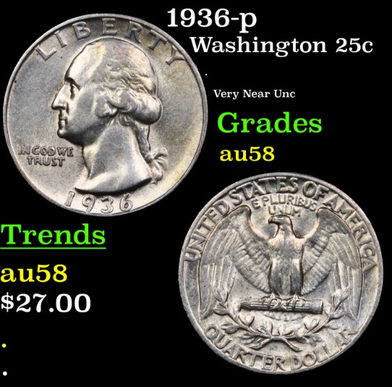 1936-p Washington Quarter 25c Grades Choice AU/BU Slider