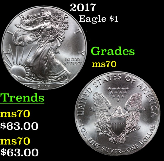 2017 Silver Eagle Dollar $1 Grades ms70, Perfection