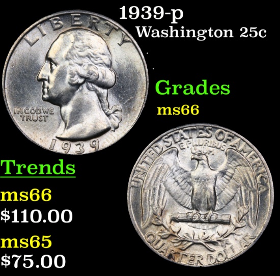 1939-p Washington Quarter 25c Grades GEM+ Unc