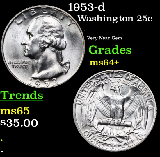 1953-d Washington Quarter 25c Grades Choice+ Unc