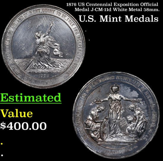 1876 US Centennial Exposition Official Medal J-CM-11d White Metal 58mm.