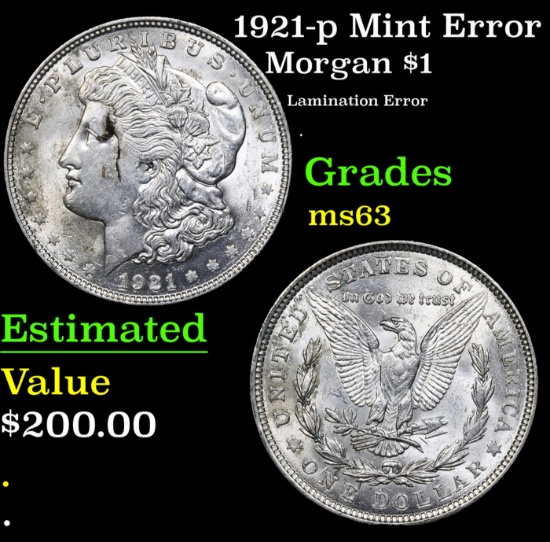 1921-p Morgan Dollar Mint Error $1 Grades Select Unc