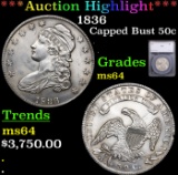 ***Auction Highlight*** 1836 Capped Bust Half Dollar 50c Graded ms64 By SEGS (fc)