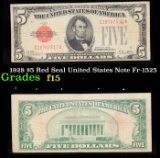 1928 $5 Red Seal United States Note Fr-1525 Grades f+
