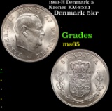 1963-H Denmark 5 Kroner KM-853.1 Grades GEM Unc
