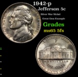 1942-p Jefferson Nickel 5c Grades GEM 5fs