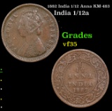 1882 India 1/12 Anna KM-483 Grades vf++