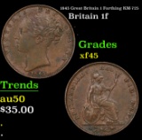 1845 Great Britain 1 Farthing KM-725 Grades xf+