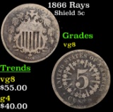 1866 Rays Shield Nickel 5c Grades vg, very good
