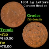 1831 Lg Letters Coronet Head Large Cent 1c Grades F Details