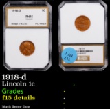 1918-d Lincoln Cent 1c Graded f15 details By PCI