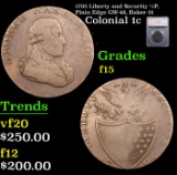 1795 Liberty and Security 1/2P, Plain Edge Colonial Cent GW-48, Baker-31 1c Graded f15 By SEGS