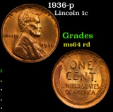 1936-p Lincoln Cent 1c Grades Choice Unc RD