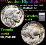***Auction Highlight*** 1938-d Buffalo Nickel Near Top POP! 5c Graded ms68 By SEGS (fc)
