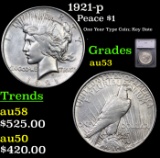 1921-p Peace Dollar $1 Graded au53 By SEGS