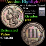 Proof ***Auction Highlight*** 1875 Three Cent Copper Nickel Rainbow Toned 3cn Graded pr64 By SEGS (f
